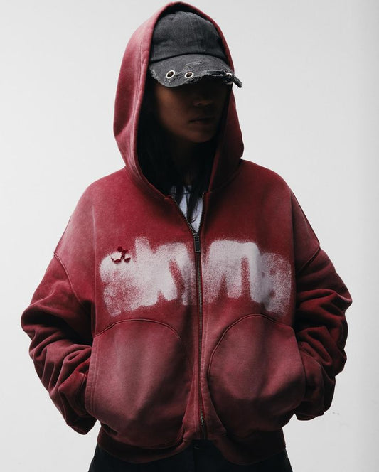 Boxy Red Zipup Hoodie